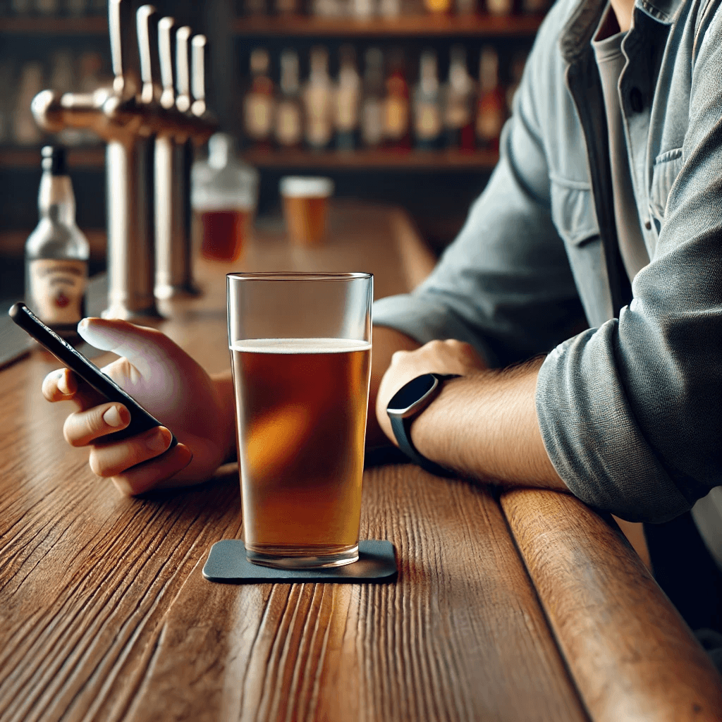 Person holding a beer and a phone
