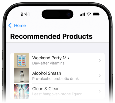 A picture of recommended products for the app